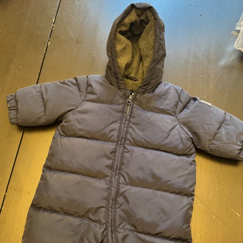 Baby Gap Down Snowsuit 12M Navy Infant Bunting Winter Warm Hooded With Booties